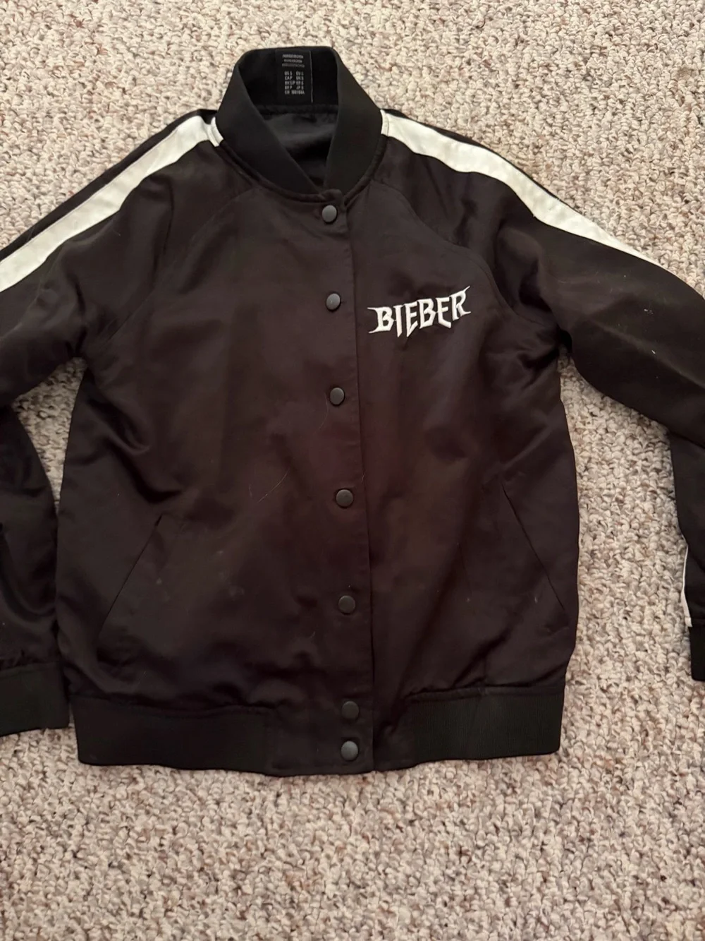 Black Kids Bomber Jacket with White Stripe
